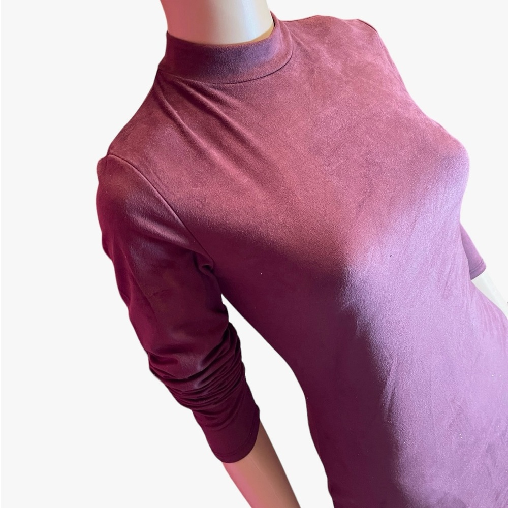 Plum Suede Mini Dress with High Neck size M
